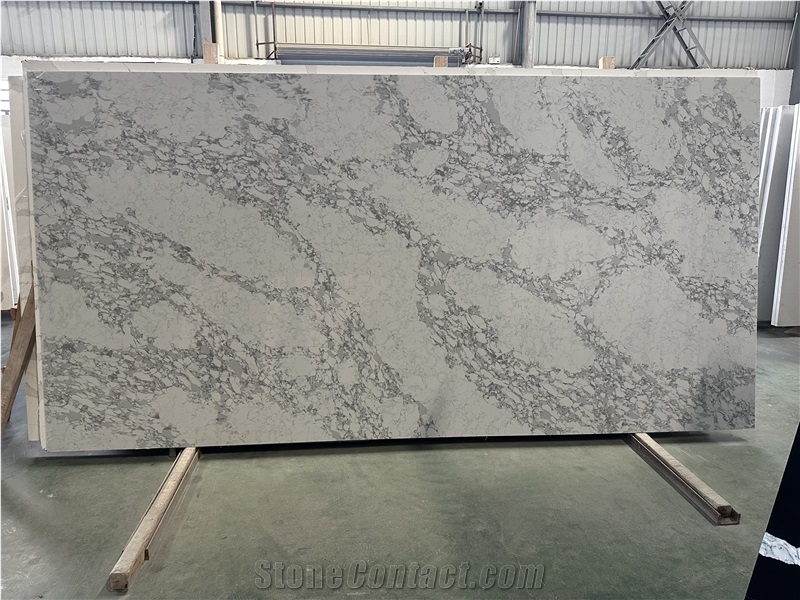 Carrara White Marble Look Quartz Slabs  For US Market