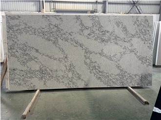 Carrara White Marble Look Quartz Slabs  For US Market