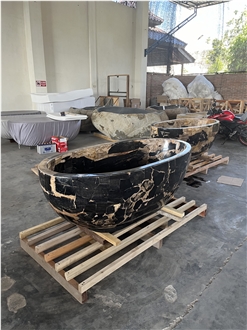 Petrified Wood Stone Oval Bathtub Full Polished