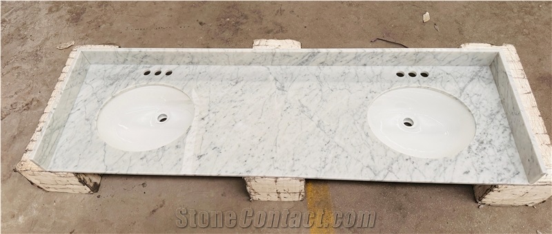 Bianco Carrara Marble Double Sink Bathroom Vanity Tops