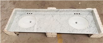 Bianco Carrara Marble Double Sink Bathroom Vanity Tops