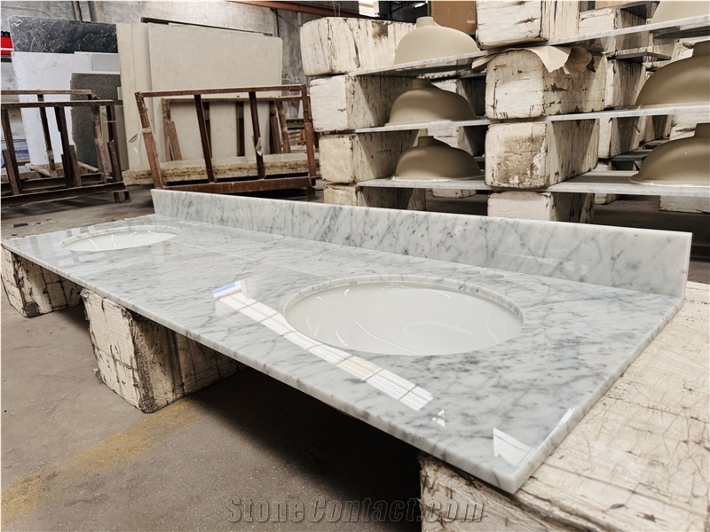 Bianco Carrara Marble Double Sink Bathroom Vanity Tops