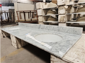 Bianco Carrara Marble Double Sink Bathroom Vanity Tops