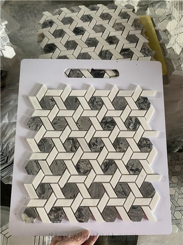 Natural Color Grey Marble Flower Mosaic Tiles