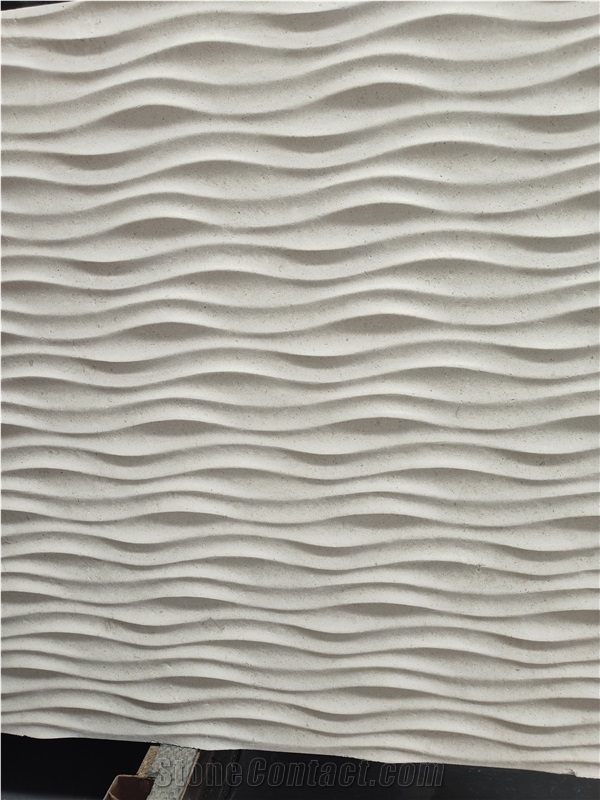 3D Waving Moca Creme Limestone CNC Wall Panels Caved Panel