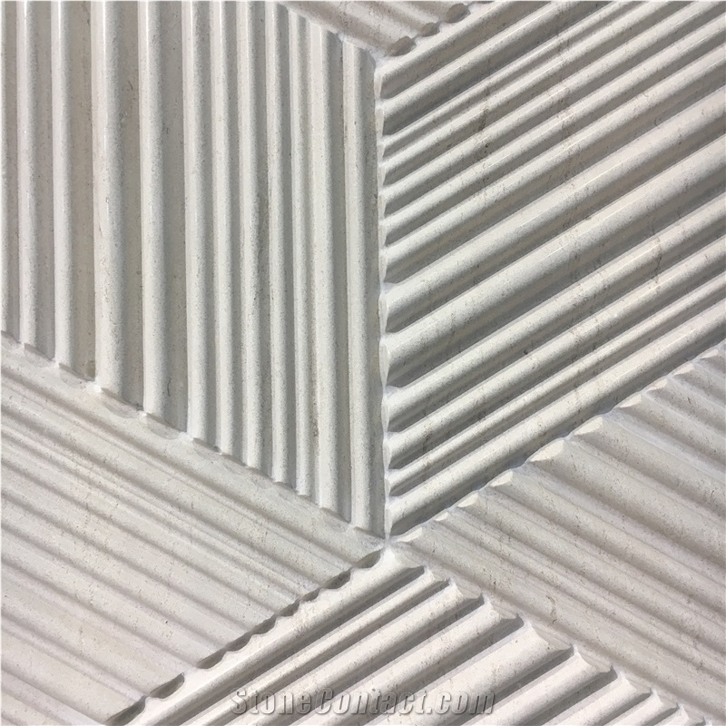 3D Waving Moca Creme Limestone CNC Wall Panels Caved Panel