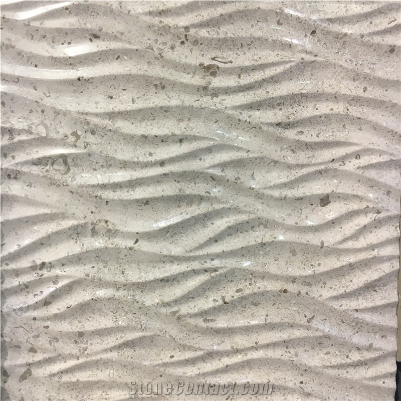 3D Waving Moca Creme Limestone CNC Wall Panels Caved Panel