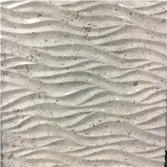 3D Waving Moca Creme Limestone CNC Wall Panels Caved Panel