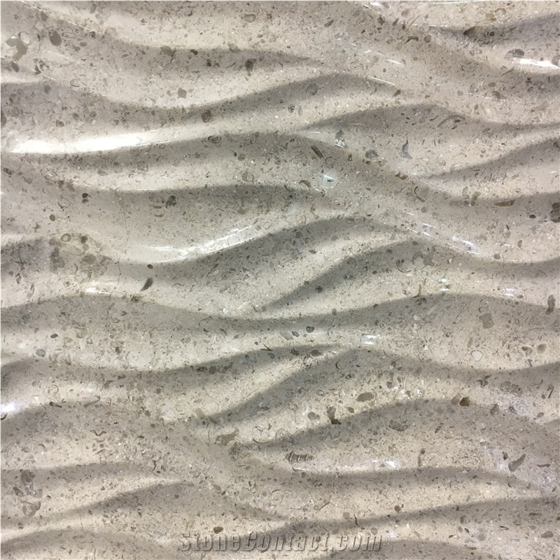 3D Waving Moca Creme Limestone CNC Wall Panels Caved Panel