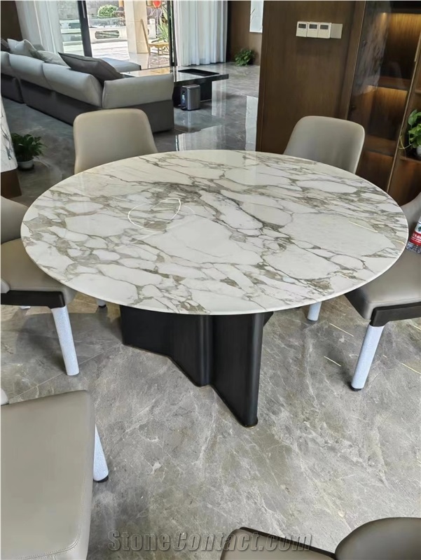 Marble Calacatta Gold Round Dining Table For Restaurant