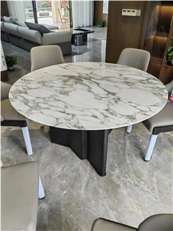 Marble Calacatta Gold Round Dining Table For Restaurant