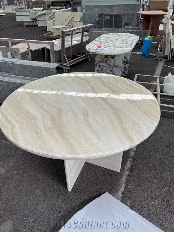 Marble Calacatta Gold Round Dining Table For Restaurant