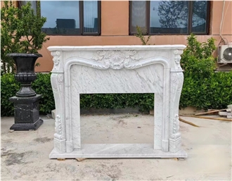Sculptured Marble Statuario Carrara Indoor Fireplace Mantel
