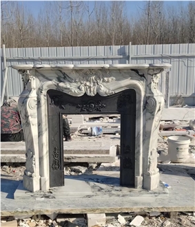 Sculptured Marble Statuario Carrara Indoor Fireplace Mantel