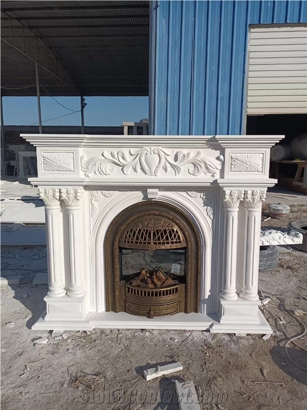 Sculptured Marble Statuario Carrara Indoor Fireplace Mantel