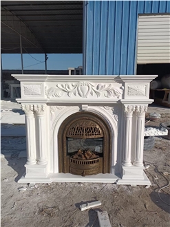 Sculptured Marble Statuario Carrara Indoor Fireplace Mantel