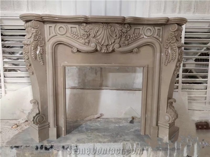 Sculptured Marble Statuario Carrara Indoor Fireplace Mantel