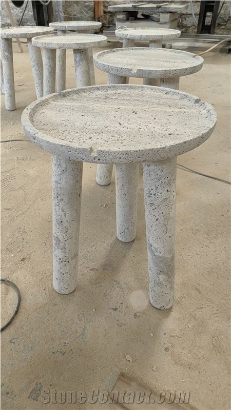 Silver Travertine Round Coffee Table For Commercial Office