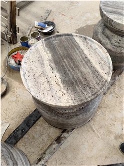 Silver Travertine Round Coffee Table For Commercial Office