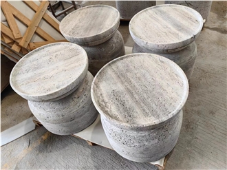 Silver Travertine Round Coffee Table For Commercial Office