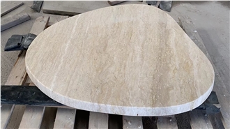 Silver Travertine Round Coffee Table For Commercial Office