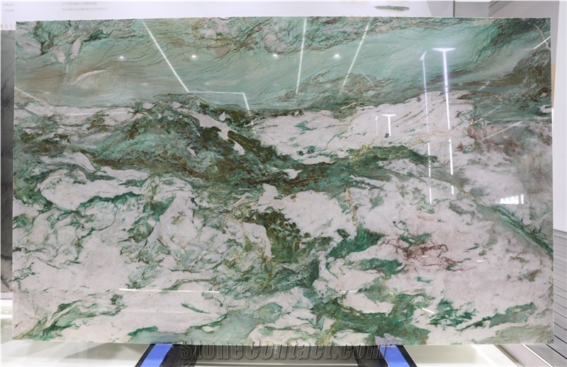 Emerald Green Quartzite Slabs And Wall Panels For Hotel Lobby