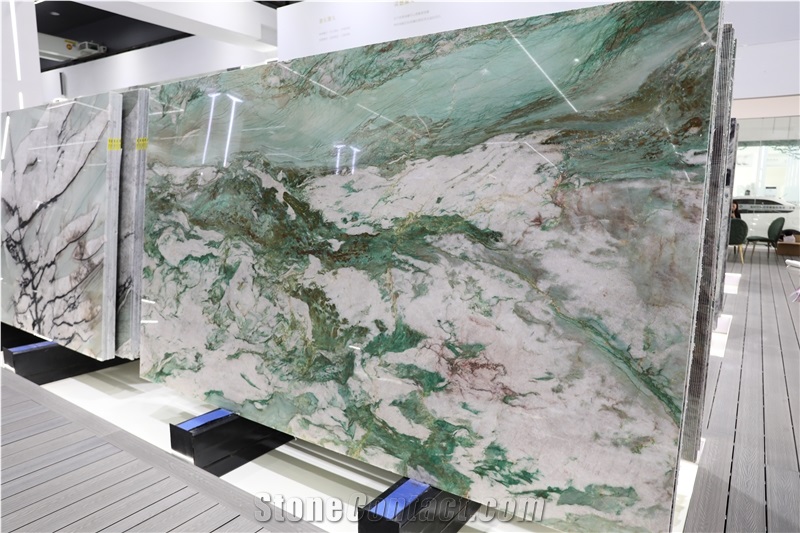 Emerald Green Quartzite Slabs And Wall Panels For Hotel Lobby