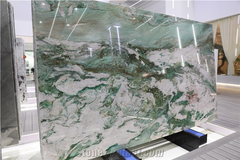 Emerald Green Quartzite Slabs And Wall Panels For Hotel Lobby