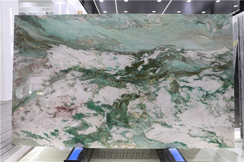 Emerald Green Quartzite Slabs And Wall Panels For Hotel Lobby