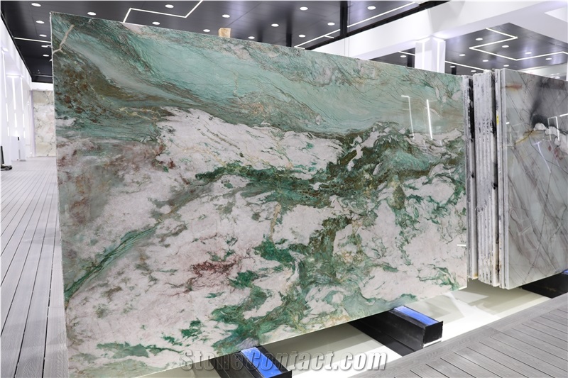 Emerald Green Quartzite Slabs And Wall Panels For Hotel Lobby