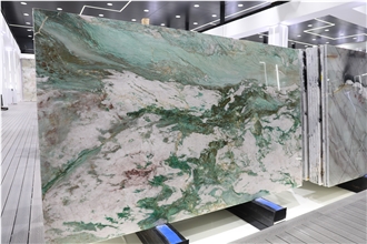Emerald Green Quartzite Slabs And Wall Panels For Hotel Lobby