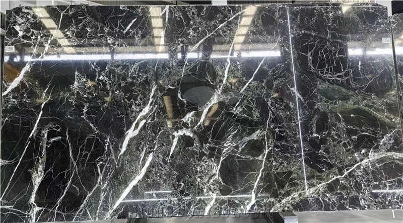 Verde Imperial Marble Dark Green Line Slab Pattern