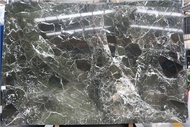 Verde Imperial Marble Dark Green Line Slab Pattern