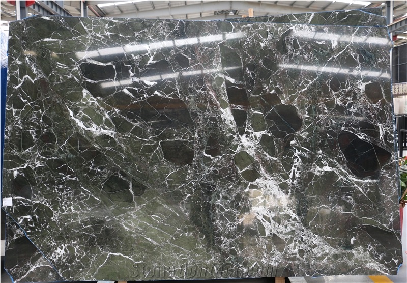 Verde Imperial Marble Dark Green Line Slab Pattern