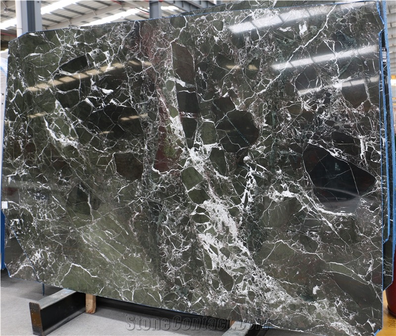 Verde Imperial Marble Dark Green Line Slab Pattern