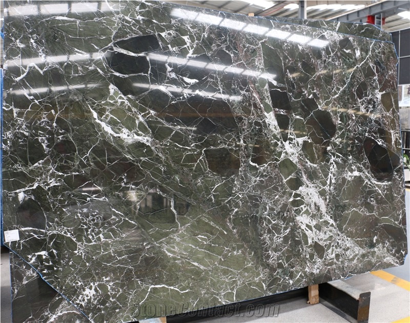 Verde Imperial Marble Dark Green Line Slab Pattern