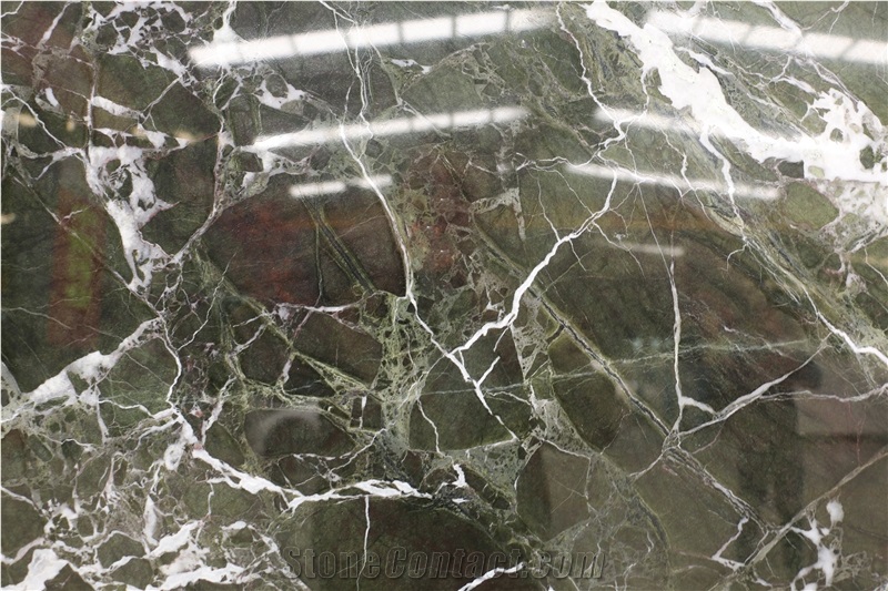 Verde Imperial Marble Dark Green Line Slab Pattern