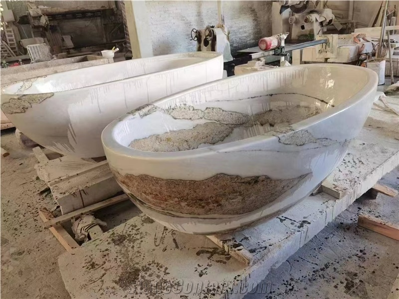 Natural Stone Pink Quartzite Freestanding Bathtub For Villa