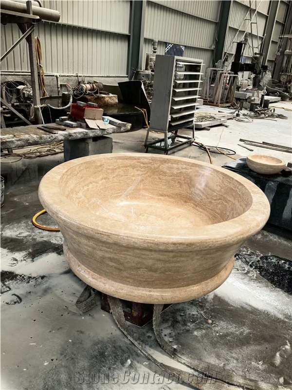Natural Stone Pink Quartzite Freestanding Bathtub For Villa