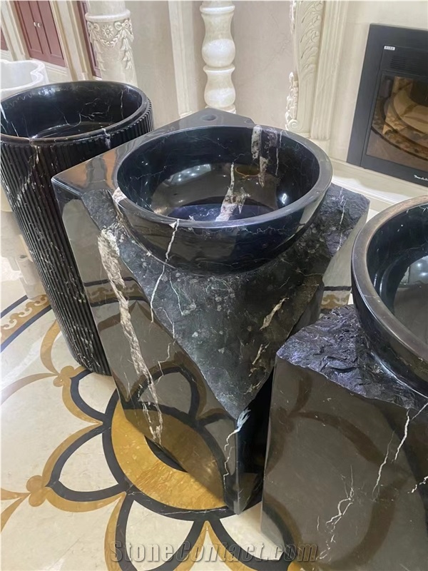 Nero Marquina Black Marble Freestanding Bathroom Wash Basin