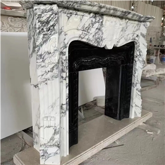 Sculptured White Marble Indoor Fireplace Mantel Surround