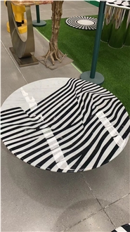 Waterjet Cut White Marble Inlay Round Table Tops