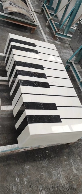 Waterjet Cut White Marble Inlay Round Table Tops