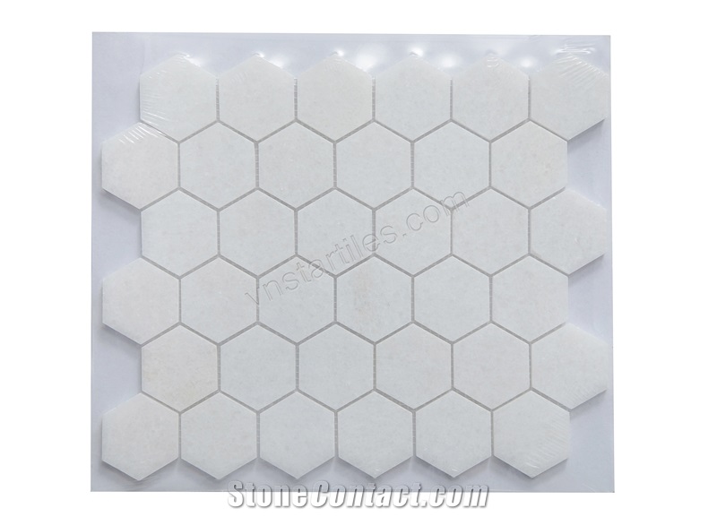 Crystal White Hexagon Mosaic Tiles
