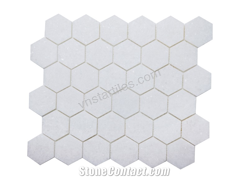 Crystal White Hexagon Mosaic Tiles