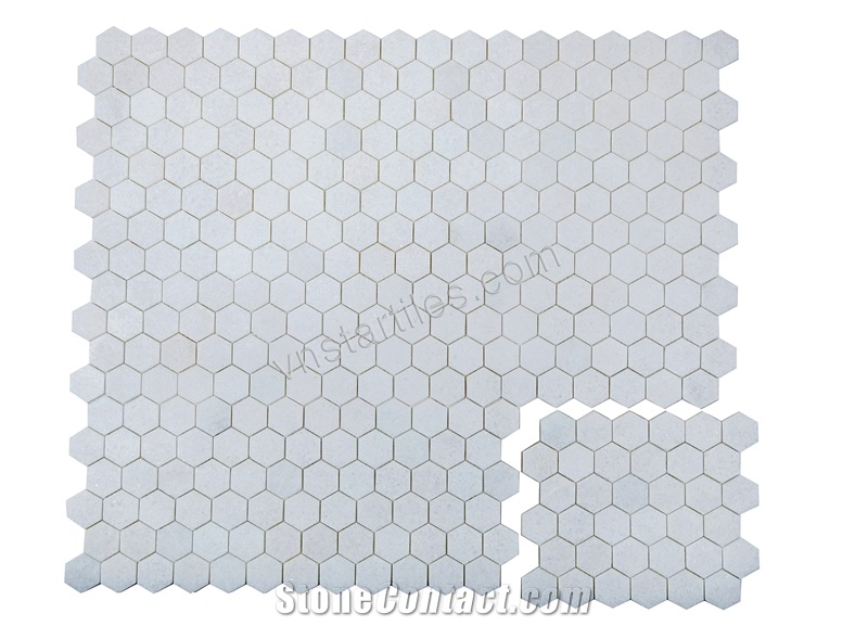 Crystal White Hexagon Mosaic Tiles