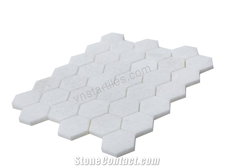 Crystal White Hexagon Mosaic Tiles