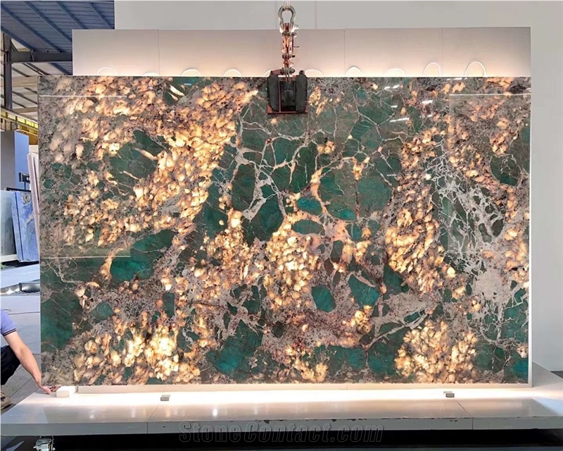 Backlight Amazonite Green Granite Slabs Wall Panels