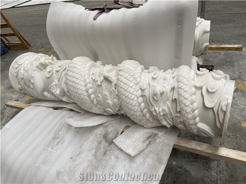 Jade White Marble Sculptured Temple Columns
