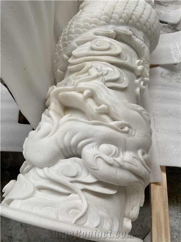 Jade White Marble Sculptured Temple Columns